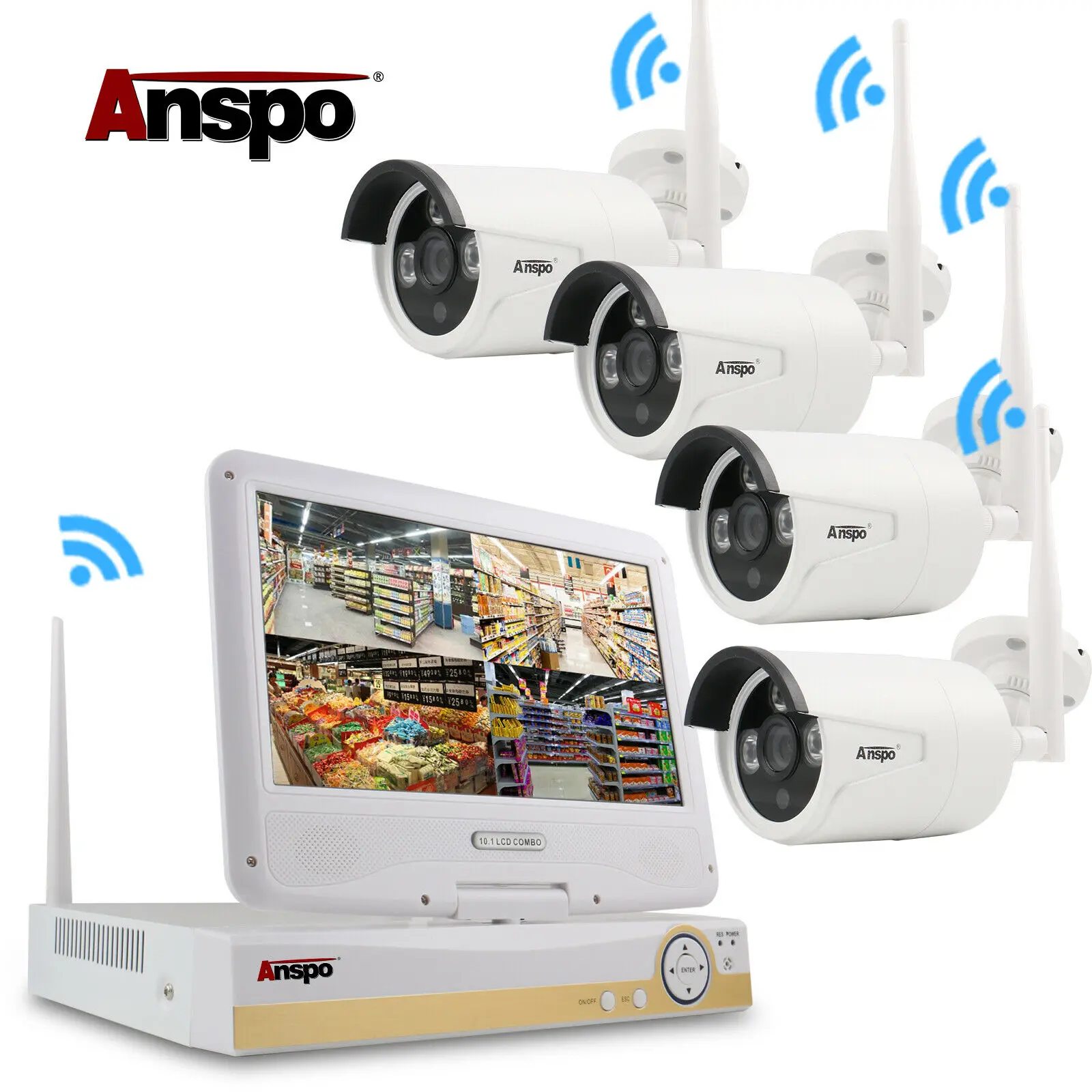 

4CH 1080P Wireless Security System WIFI 10.1"LCD Monitor NVR CCTV IP Camera With iTB HDD