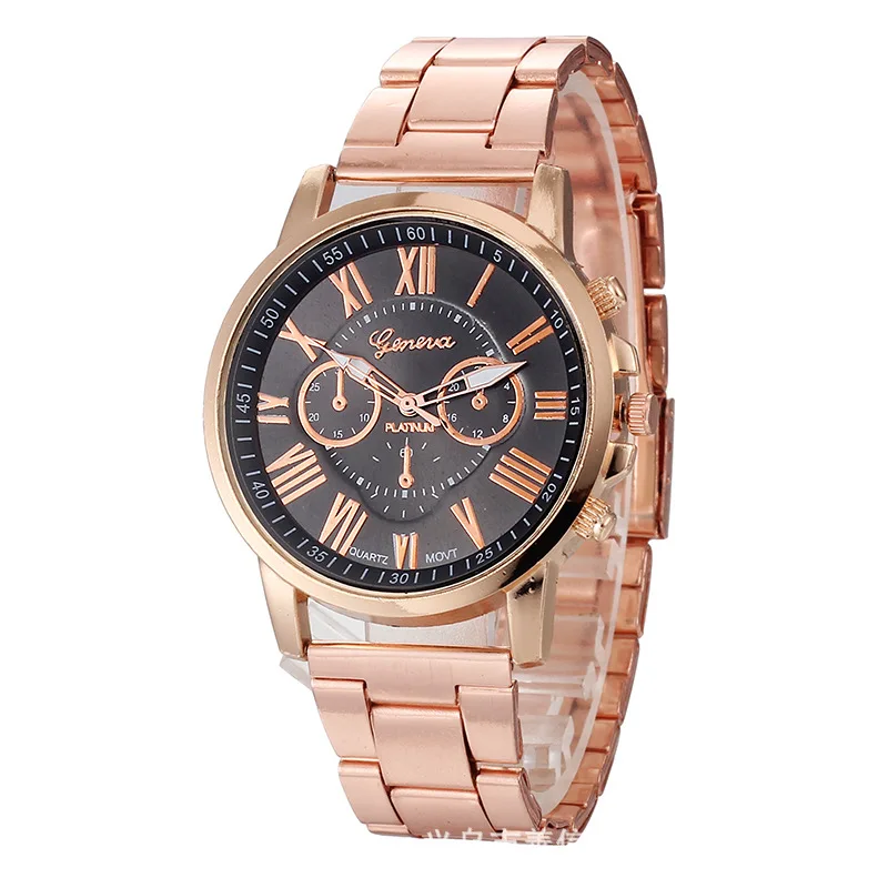 

Geneva Stainless Steel Belt Quartz Watch Double Layer Letter Decoration Three-Eyed Men Women's Casual Alloy Watch