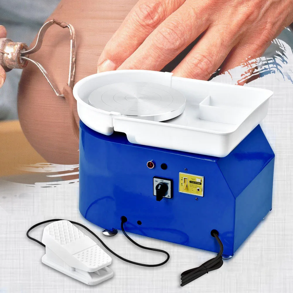 350W Brushless Electric Pottery Wheel Machine Mini Pottery Wheel Ceramic Shaping Tool Washable Basin with Pedal for Amateur