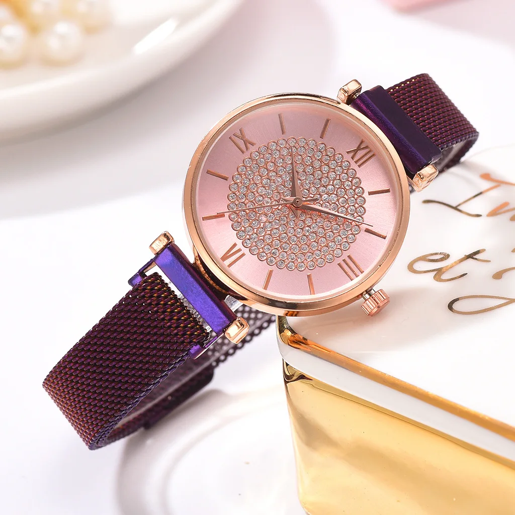 Новые Роскошные Алмазные женские модные красные женские часы кварцевые наручные часы для женщин Магнитные водонепроницаемые часы relogio feminino