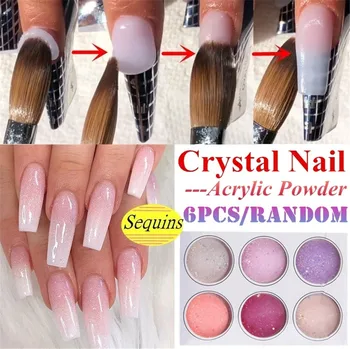 

Random Color 6Pcs/Set Acrylic Powder Nail Art Kits UV Gel Powder Design Decoration 3D Manicure Extension Pink Black Powder Dust