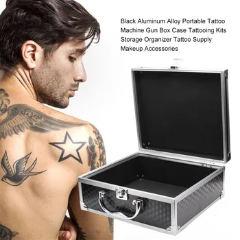 

Black Aluminum Alloy Portable Tattoo Machine Gun Box Case Tattooing Kits Storage Organizer Tattoo Supply Makeup Accessories