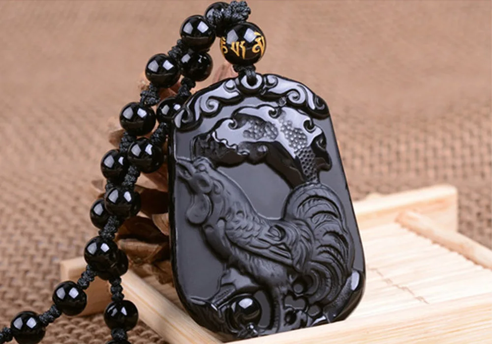 Черный кулон из обсидиана ручной работы, Прямая поставка, счастливый амулет, Китайский Зодиак, ожерелье с цепочкой для мужчин и женщин, подарок