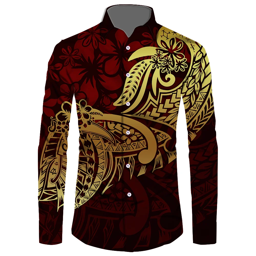 New Pattern Long Sleeve Shirt Men Viking Clothes Samoan Puletasi Polynesian Samoan Shirts For Men Tribal Island Top Men's Shirt