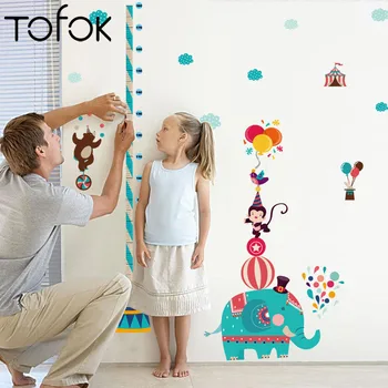 

Tofok Cartoon Height Measure Wall Stickers For Kid Room Monkey Elephant Bear Growth Chart Ruler Decals Nursery Room Decor