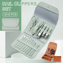 

12/16Pcs Nail Clippers Set Stainless Steel Nail Cutter Manicure Tools with Leather Folding Storage Bag Pedicure Nail Care Kit
