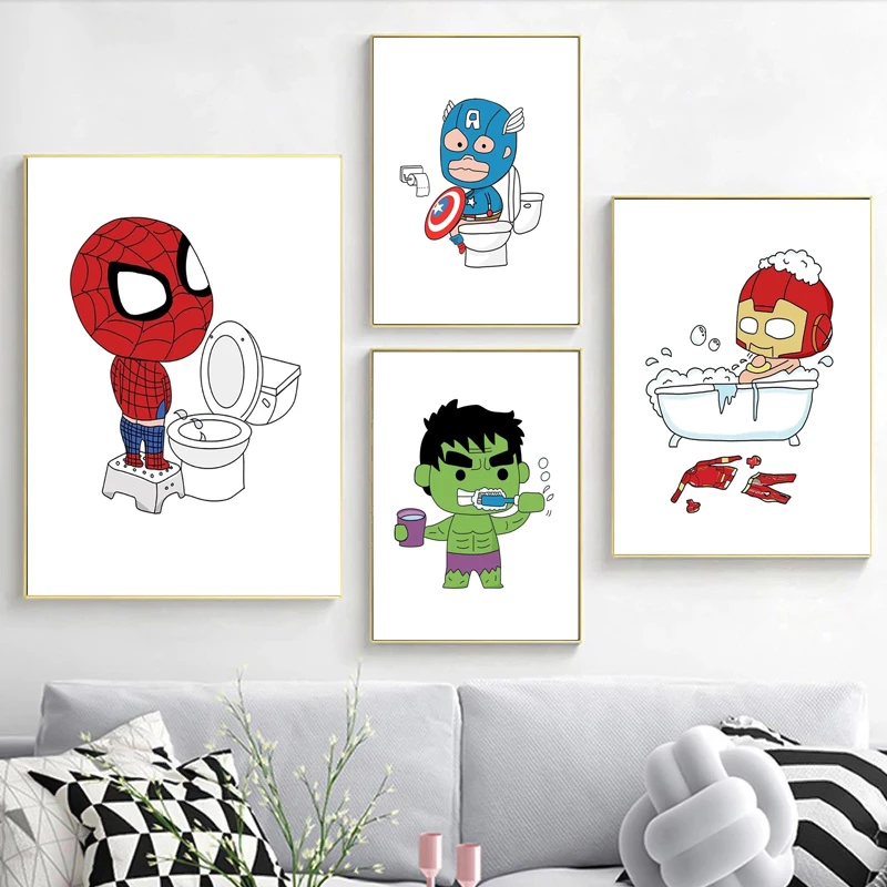 Marvel Avengers Superhero Canvas Painting Wall Art Funny Sign Hero Prints  and Posters Pictures for Toilet Bathroom Home Decor|Vẽ Tranh & Thư Pháp| -  AliExpress