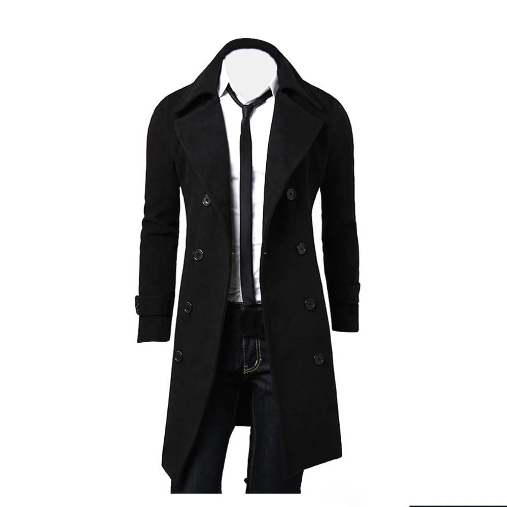 Модный Мужской плащ, зимняя длинная куртка, стильный двубортный Ветрозащитный тонкий плащ, красивое пальто, верхняя одежда