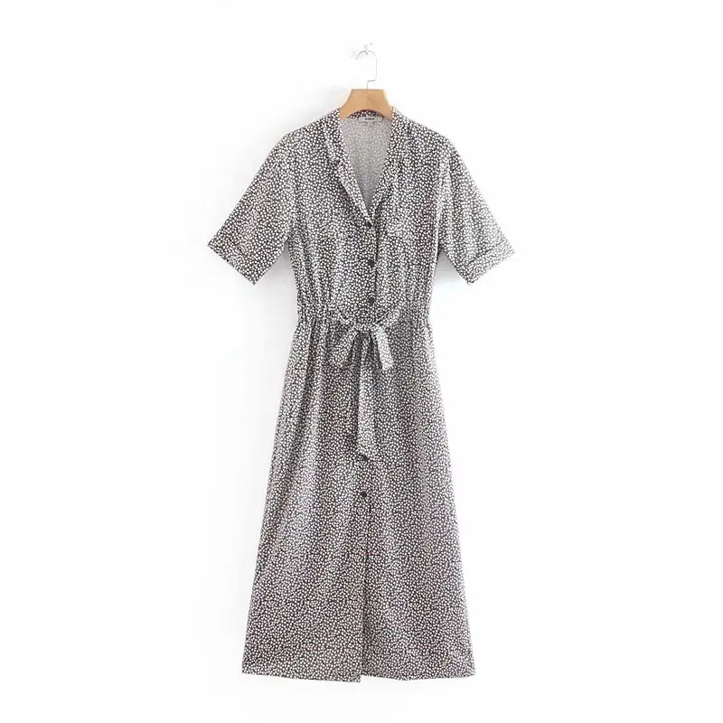 Euro women vintage small floral vestidos printing casual long dress chic elegant pocket bow tied sashes dresses DS2678 - Цвет: as pic DS2678LD