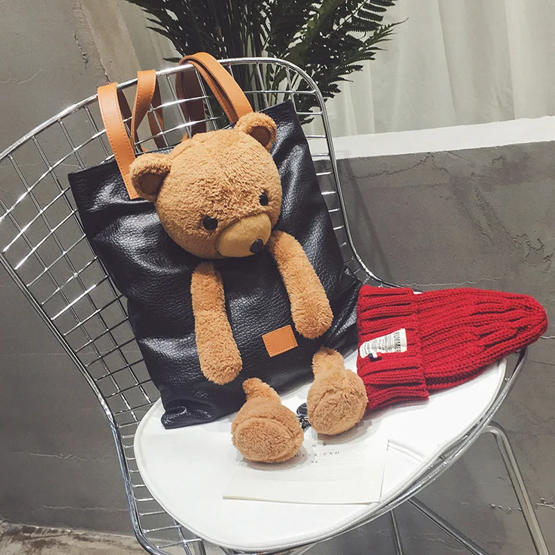 

JIULIN 2019 new fashion PU small square bag shopping bag stereo bear women's shoulder diagonal bag