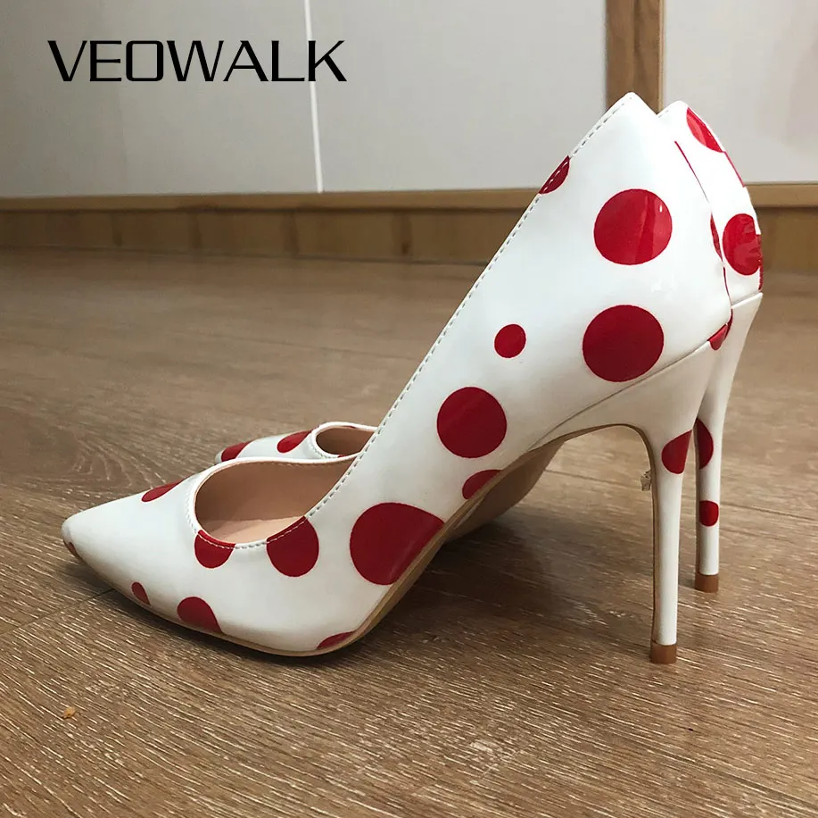 Veowalk Red Polka Dot Women Patent Leather Pointy Toe Stiletto High Heels  Chic OL Ladies Slip On Pumps Printed Party Shoes White|Women's Pumps| -  AliExpress