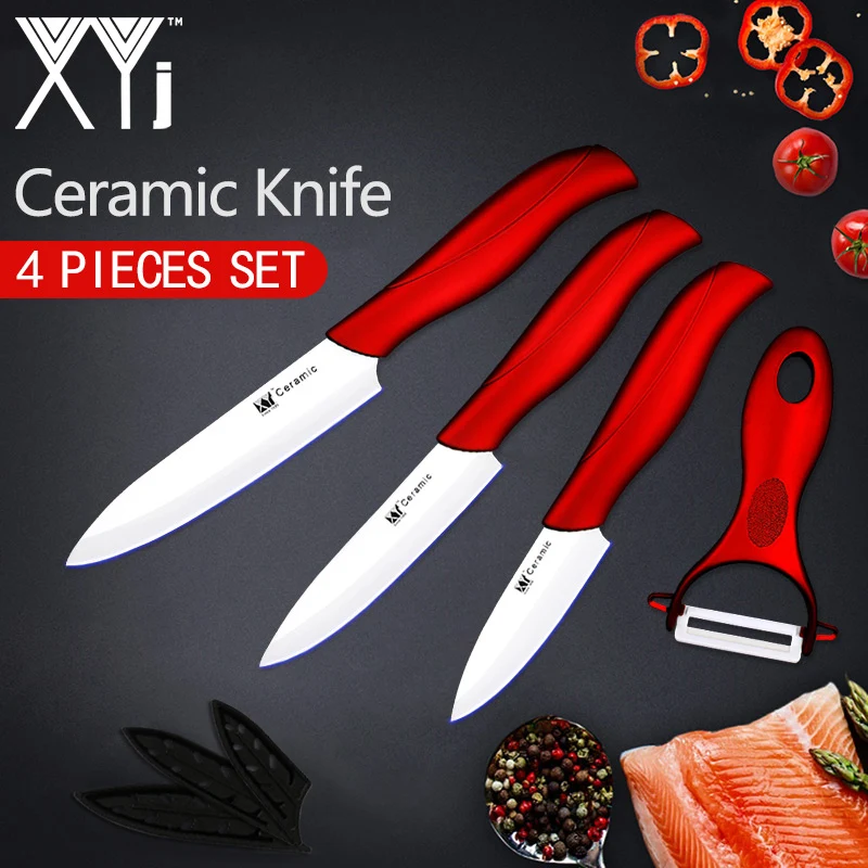 XYj керамический кухонный нож набор кухонных ножей набор инструментов " 4" " дюймов+ Овощечистка с белым лезвием многоцветные фруктовые Vege кухонные инструменты - Цвет: Red