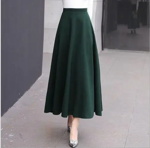  Women's Winter Elegant Warm Long Skirt Wool Maxi