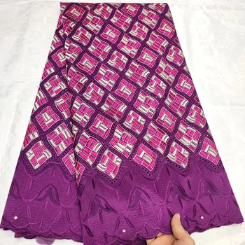 

Purple African swiss voile lace fabric embroidered cotton material dry lace high quality African lace for wedding party dress