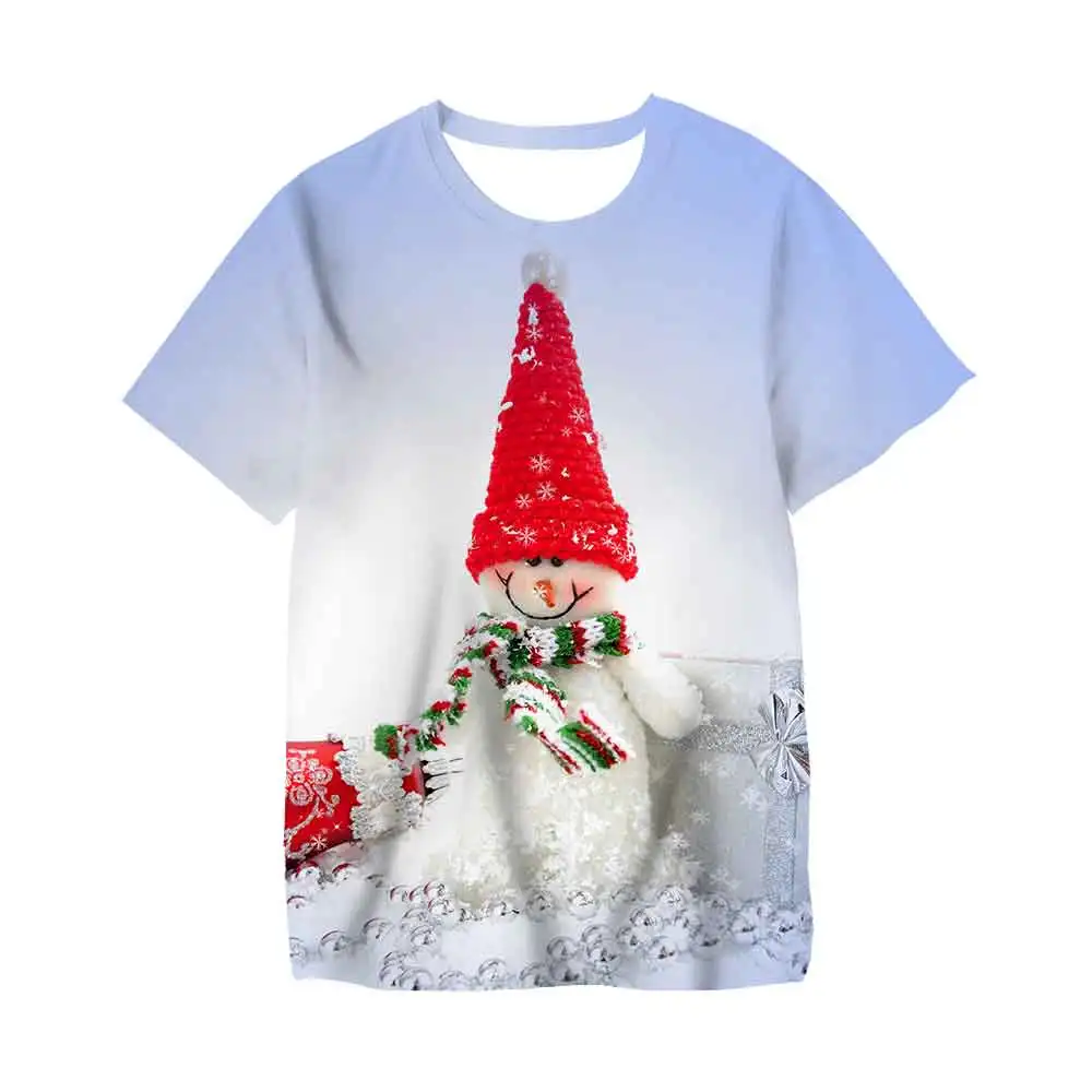 Baby Girl Cartoon Christmas Tree Printed Child T-shirt Short Sleeve Top Boys Fashion Santa Claus Kids Merry Christmas Clothes