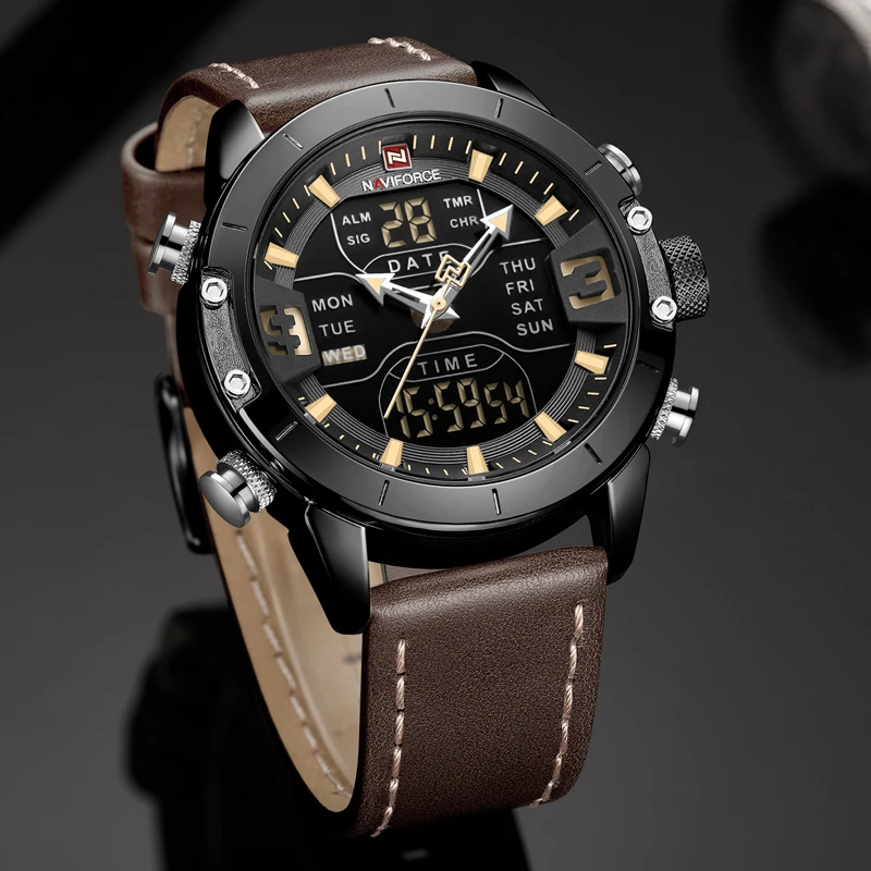 NAVIFORCE Top Brand Men Fashion Luxury Quartz Watch Military Sports Wristwatch Men's Leather Strap