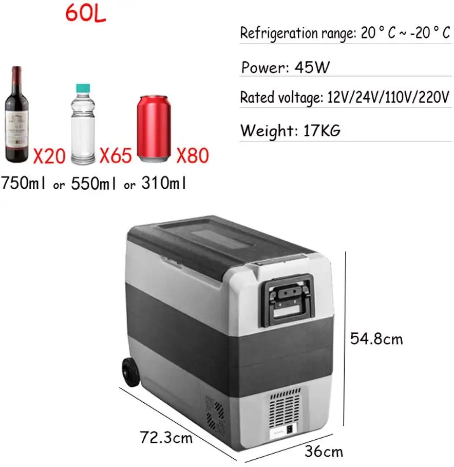 Портативный компрессор для холодильника с электрическим питанием, портативный холодильник/морозильник для кемпинга, путешествий, домашнего использования 12 В 24 В 220 В - Название цвета: 60L