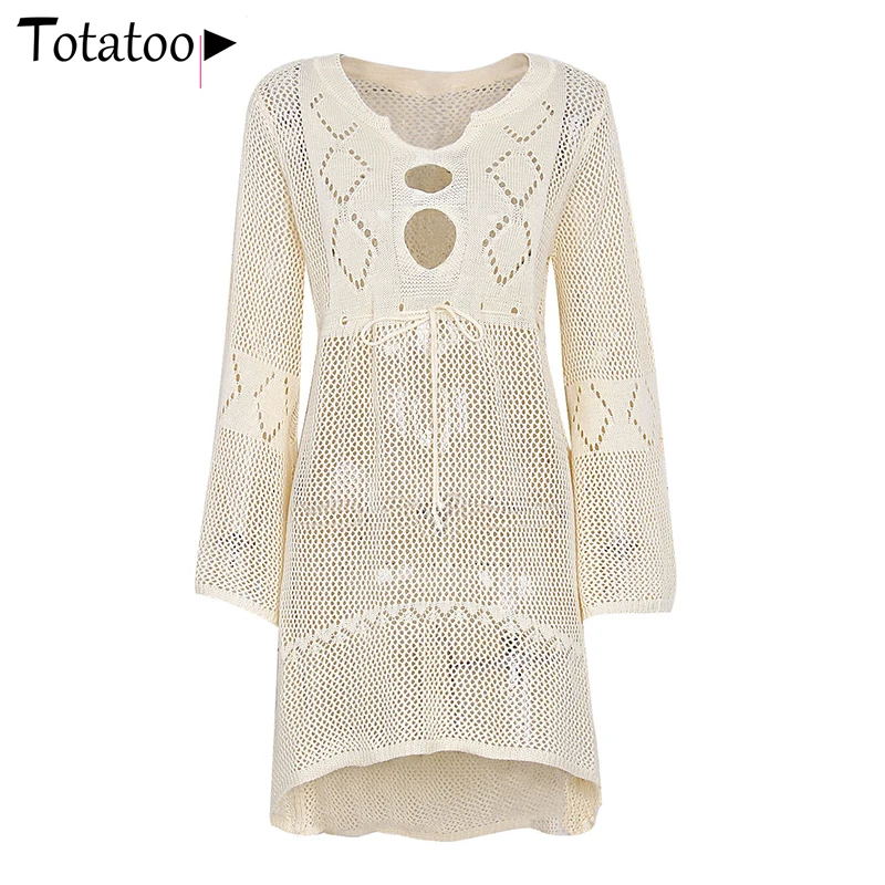 Totatoop Backless Sexy Knitted Dress Women 2021 Summer Long Sleeve Open Back See Through Beach Cover Mini Dress Femme Clubwear vintage clothing stores