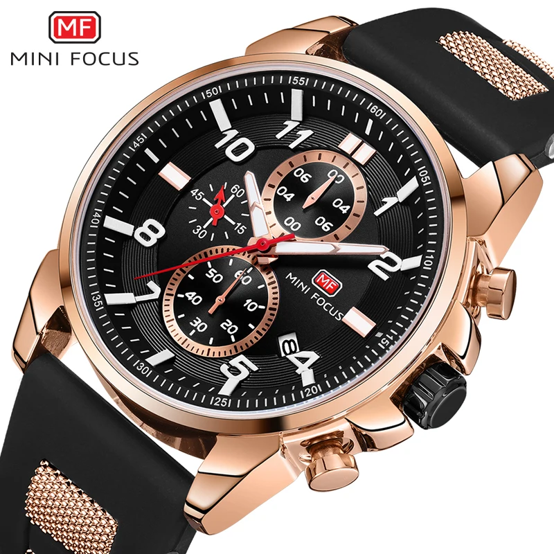 

MINI FOCUS Sport Watch Men Waterproof Military Luxury Brand Men's Wristwatch Quartz Clock Black Silicone Strap Relogio Masculino