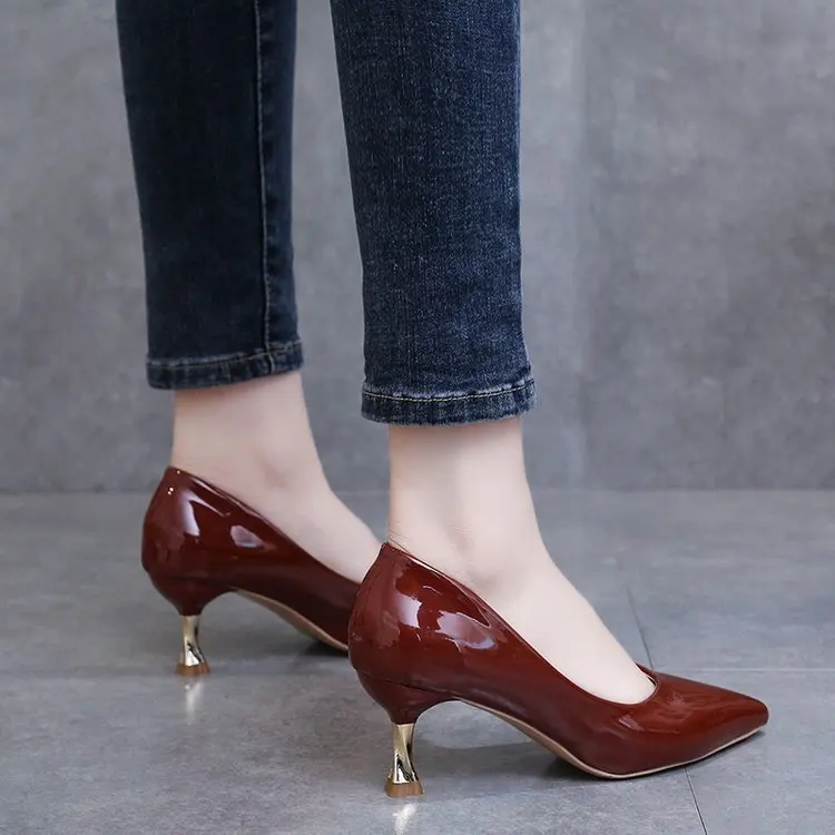 

High Heel Shoes Women's 2020 New Style Spring Korean-style Pointed Shallow Mouth Shoes Women's Thin Heeled Semi-high Heeled WOME