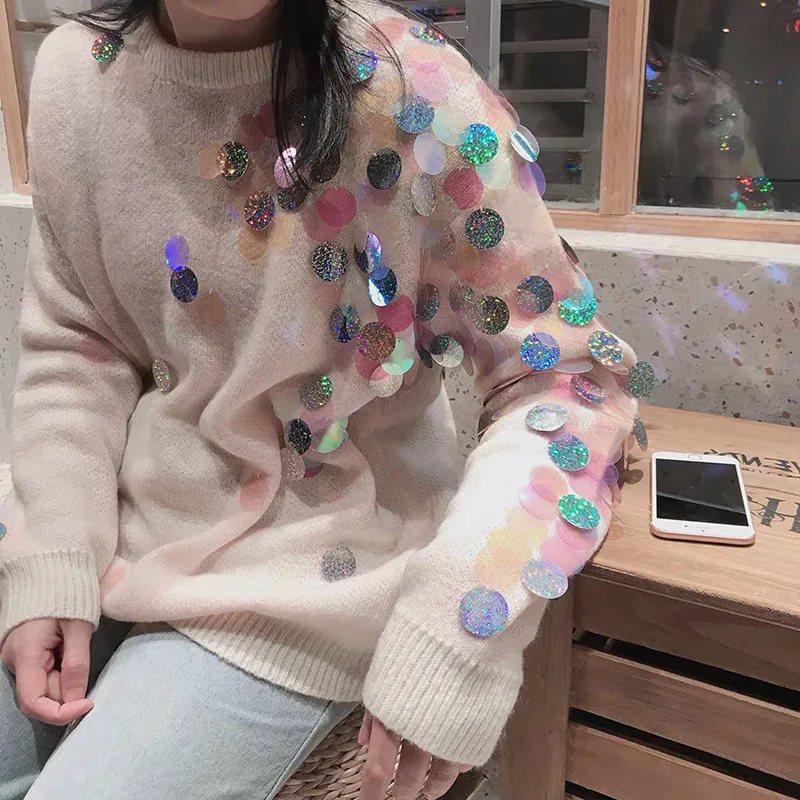 Vroege Voorjaar 2019 Nieuwe Roze Meisje Ronde-Hals Wol Mohair Trui Stiksels Shining Stuk Gebreide Vrouwen Gebreide Trui Vrouwen Vroege Voorjaar 2019 Nieuwe Roze Meisje Ronde-Hals Wol Mohair Trui Stiksels Shining Stuk Gebreide Vrouwen Gebreide Trui Vrouwen