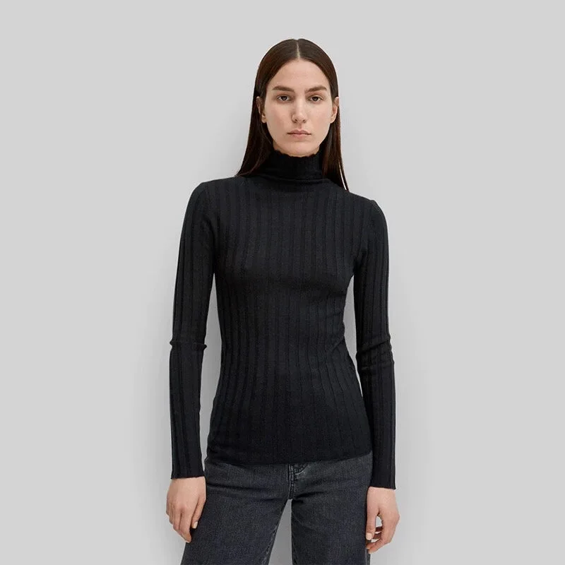 

Totem* wool silk cashmere sweater winter fall season sweater turtle-neck solid casual style top