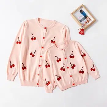 

PatPat 2020 New Spring and Autumn Cherry Embroidery Knit Coats for Mommy and Me Matching Outfits Tops