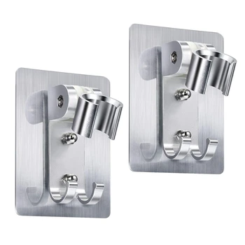 

2Pack Shower Head Holder Strong Adhesive Shower Head Wall Mounting Bracket Adjustable Shower Wand Holder With 2 Hanger Hooks No
