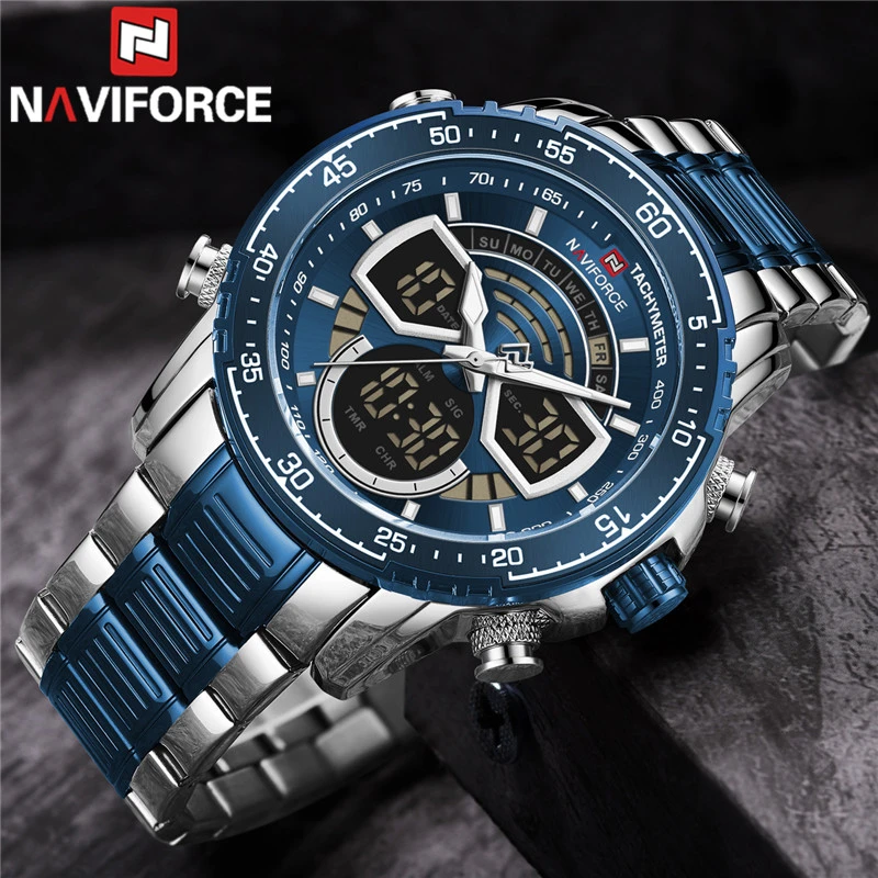 Naviforce Led Watch Men Top Brand Luxury Blue Stainless Steel Sport Male  Clock Digital Quartz Military Man Wristwatch Gift 9189 - Quartz  Wristwatches - AliExpress