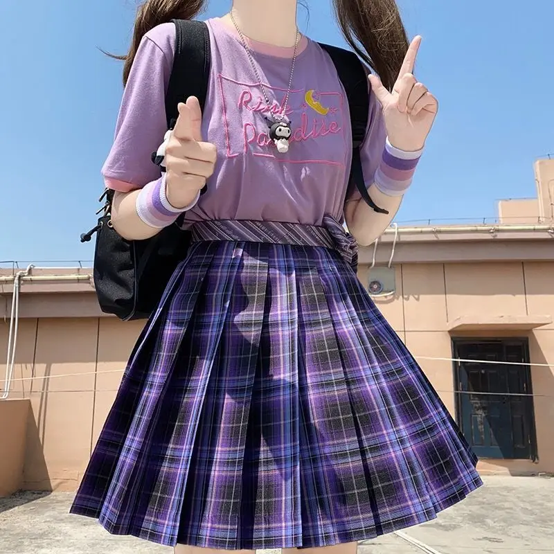 Gonna scozzese a pieghe Y2K nera viola da donna Glir vita alta Mini gonne  Sexy scuola giapponese Harajuku Cosplay Anime vestito da marinaio|Skirts| -  AliExpress