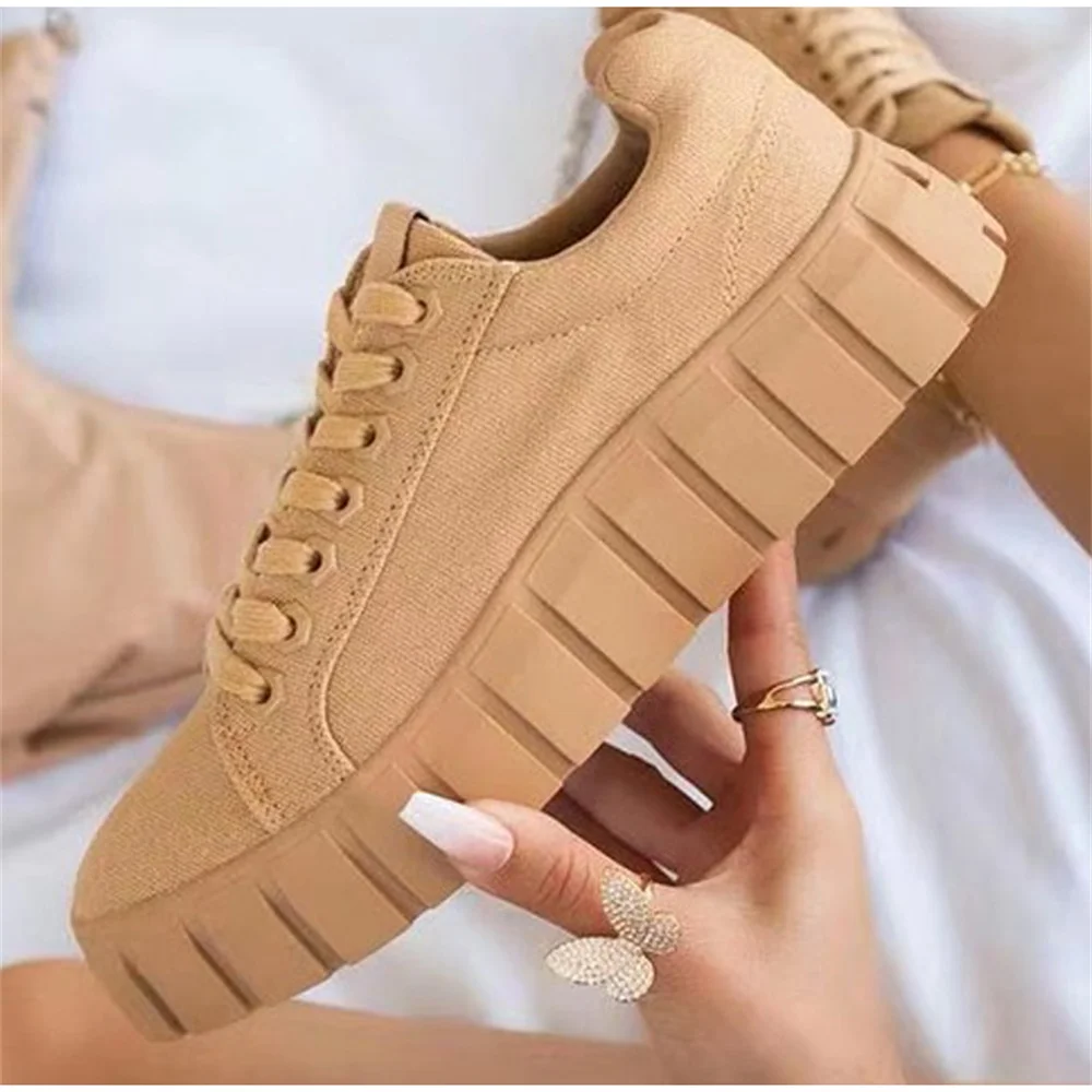 Women's Multi Color Sneakers 2025 New All Season Thick Bottom Ladies Lace Up Comfy Vulcanized Shoes Fashion Large-Sized Flats 5