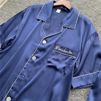 

Silk Pajamas for Men Sleepwear V-collar Cozy Soft Short sleeve nightgown Tops + Trousers Two Pieces Mens Pajama Set Pajamas