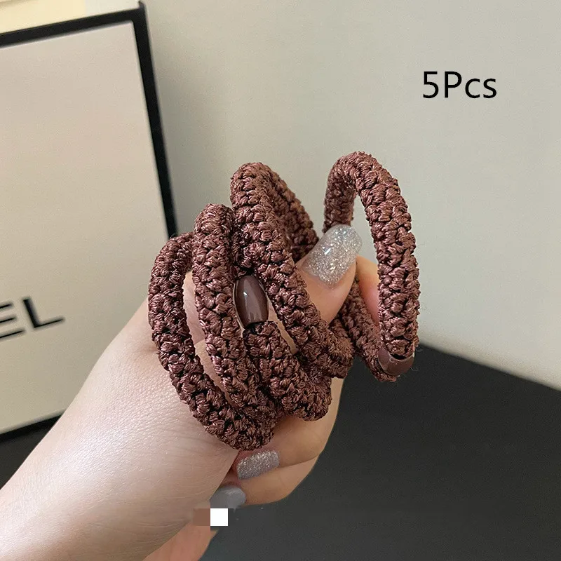 5pcs/pack Basic Thick Braided Elastic Hair Bands Simple Rubber Band Ponytail Rope Black Brown Hair Tie Head Band For Women Girls cute headbands for women Hair Accessories