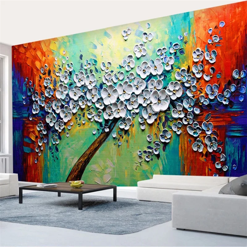 

Drop Shipping Custom Wallpaper 3d Huge White Flower Rich Tree Oil Painting Mural Living Room Wall Papers Home Decor 3d Wallpaper