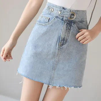 

Denim Skirt A-line Skirt Female 2020 Spring New Metal Buckle Hip Skirt Sexy Short Skirt