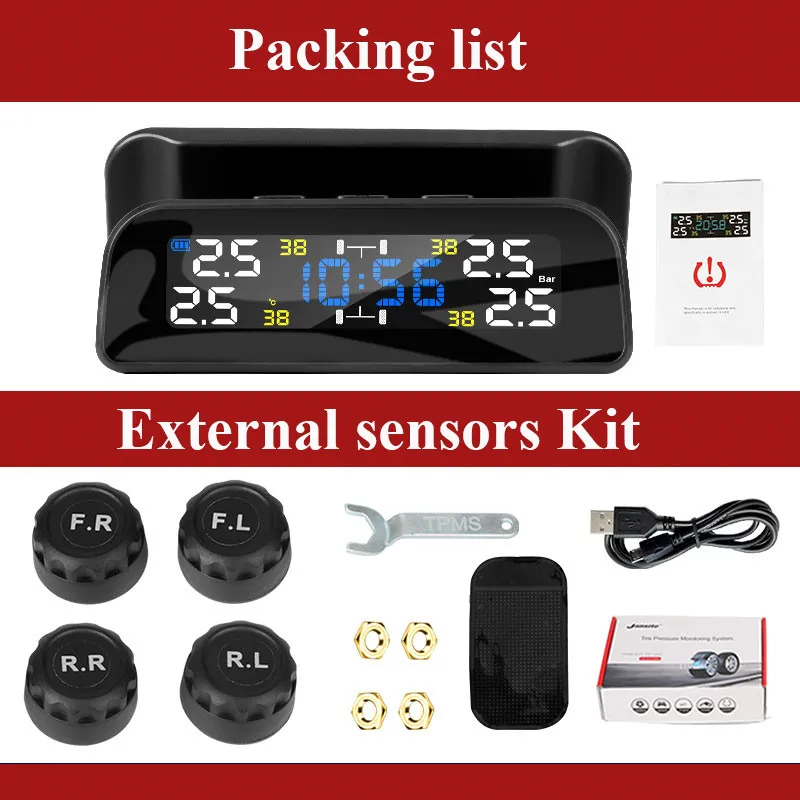 best car security system Develuck TPMS Car Tire Pressure Monitor System Automatic Clock Control Solar Power Adjustable LCD screen Display Wireless 4 tire front sensor for car Alarm Systems & Security