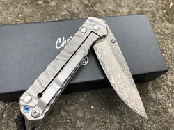 Couteau pliant tactique en acier de damas de haute qualité, pour l'extérieur, ondulé antidérapant, manche en alliage de titane, couteaux de poche de haute dureté 