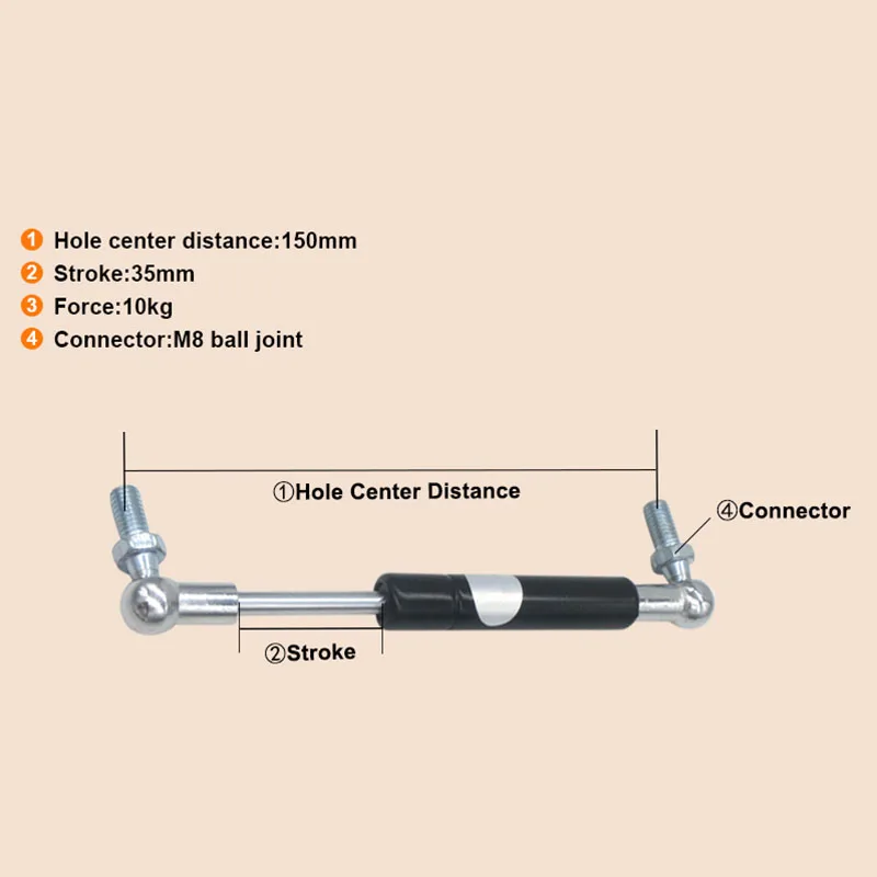 HLZS-2Pcs 150 мм Отверстие центр мебель газовая пружина 35 мм ход 10 кг сила шар газовая стойка, пружинный амортизатор 35 мм X 150 мм газовый демпфер