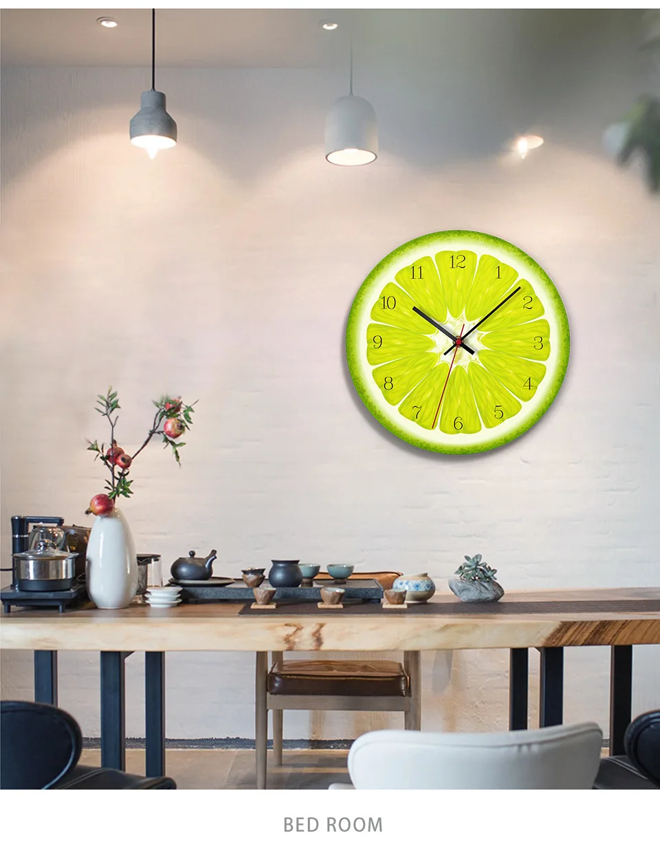 Желтый лимон настенные часы в виде фруктового дерева извести современные кухонные часы домашние декоративные часы гостиная часы тропические фрукты настенные художественные часы