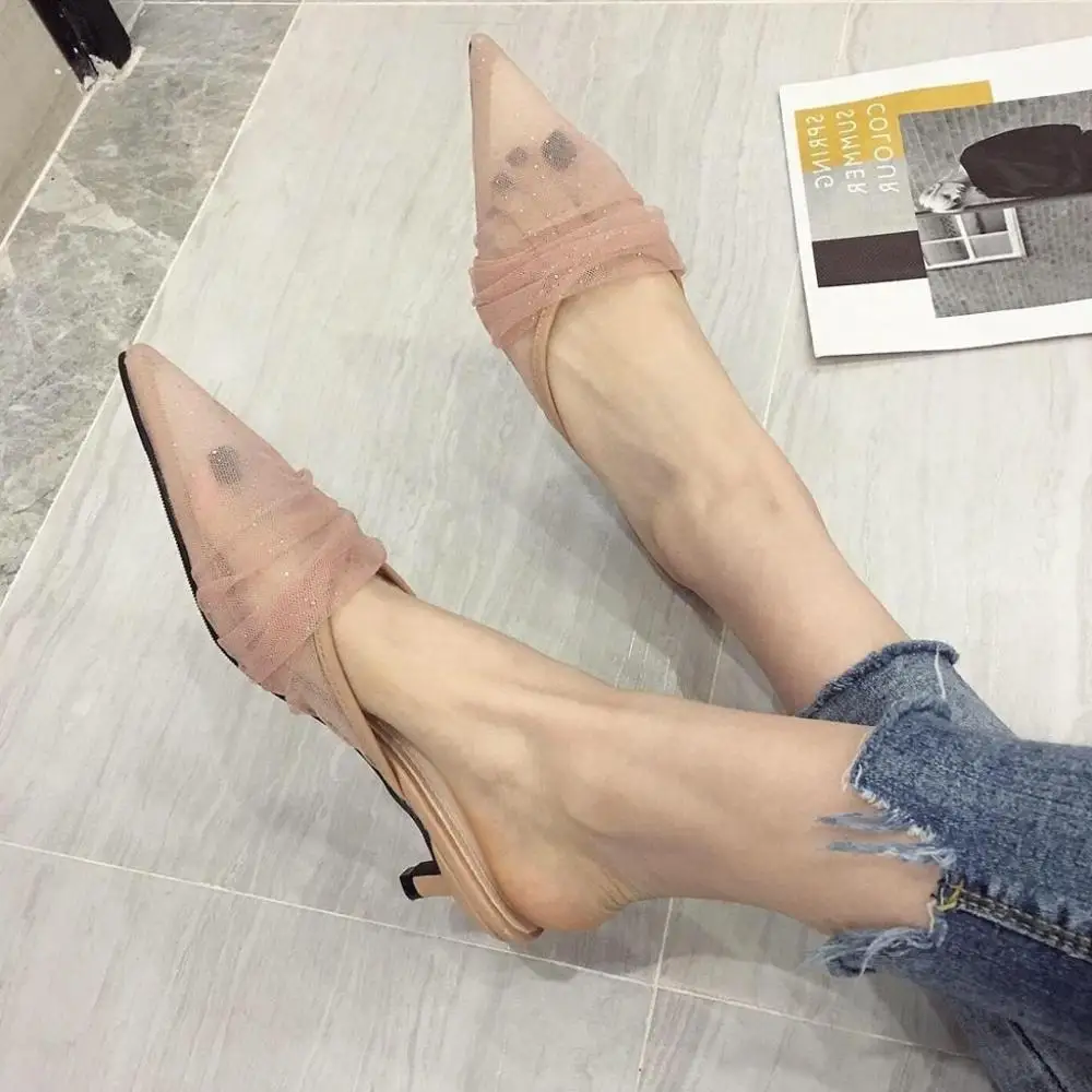 

Slides Transparent Slippers Woman Shoes Luxury Pointed Toe Sliders Designer Flat Cover Basic Fabric Rubber Scandals Spring