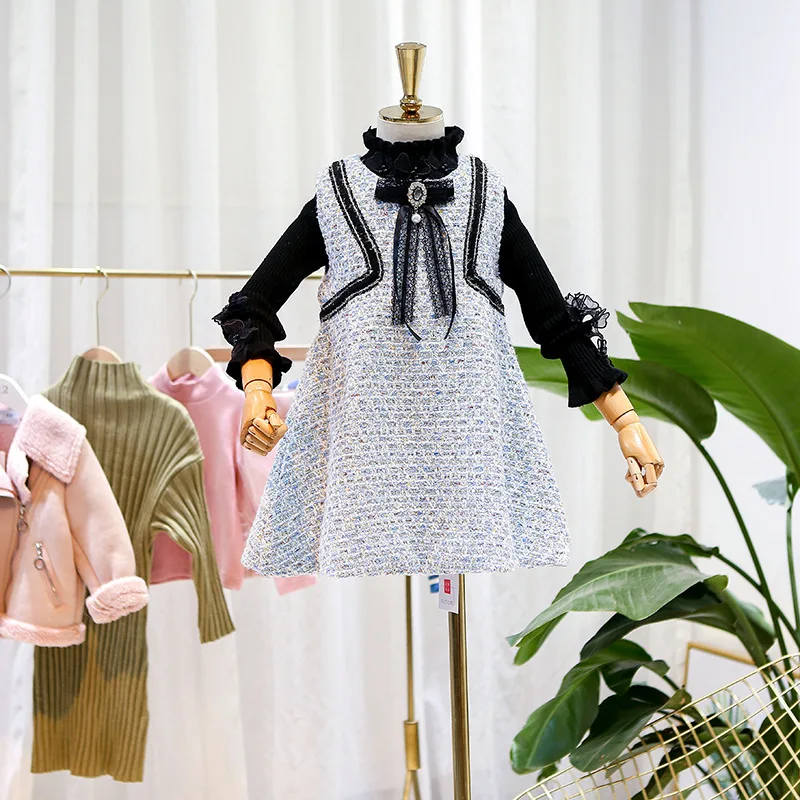 

2019 girls dress knit children's candy color princess dress vest dress