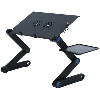 

Foldable Laptop Desk, Adjustable Laptop Stand, Portable Laptop Table with 2 Cooling Fans & Mouse Tray Office Laptop Desk