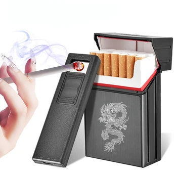 

2-in-1 cigarette case USB rechargeable lighter for smoking flameless electronic cigarette lighter windproof cigarette case