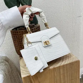 

2 Pcs/set Crocodile pattern Square Tote bag 2020 New High-quality Leather Women's Designer Handbag Chain Shoulder Messenger Bag