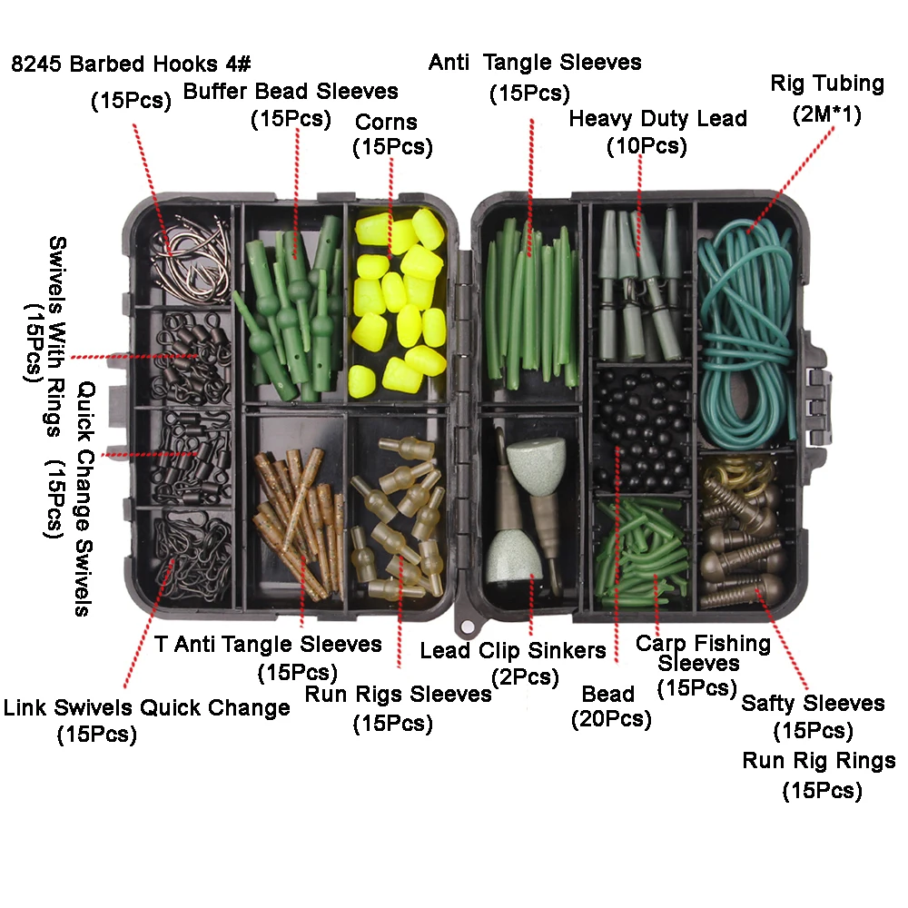 214 шт./кор. Карп рыболовные снасти комплект, включающий крючки Вертлюги бусины свинцовый грузик анти клубок рукава приманки терминал рыболовные снасти