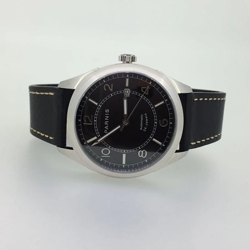 

Parnis Mechanical Men Watches Diver Wristwatch Clock Leather Waterproof Sapphire Crystal Date Luminous Automatic Watch