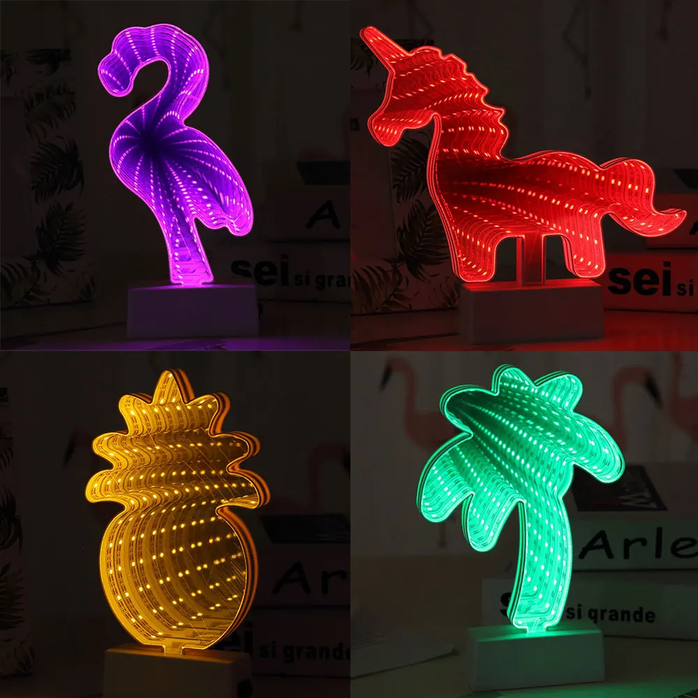 Dreamlike Tunnel LED 3D Neon Night Lihgt Flamingo Unicorn Star Tree Table Decoration Lamp for Christmas New Year Party Home Gift