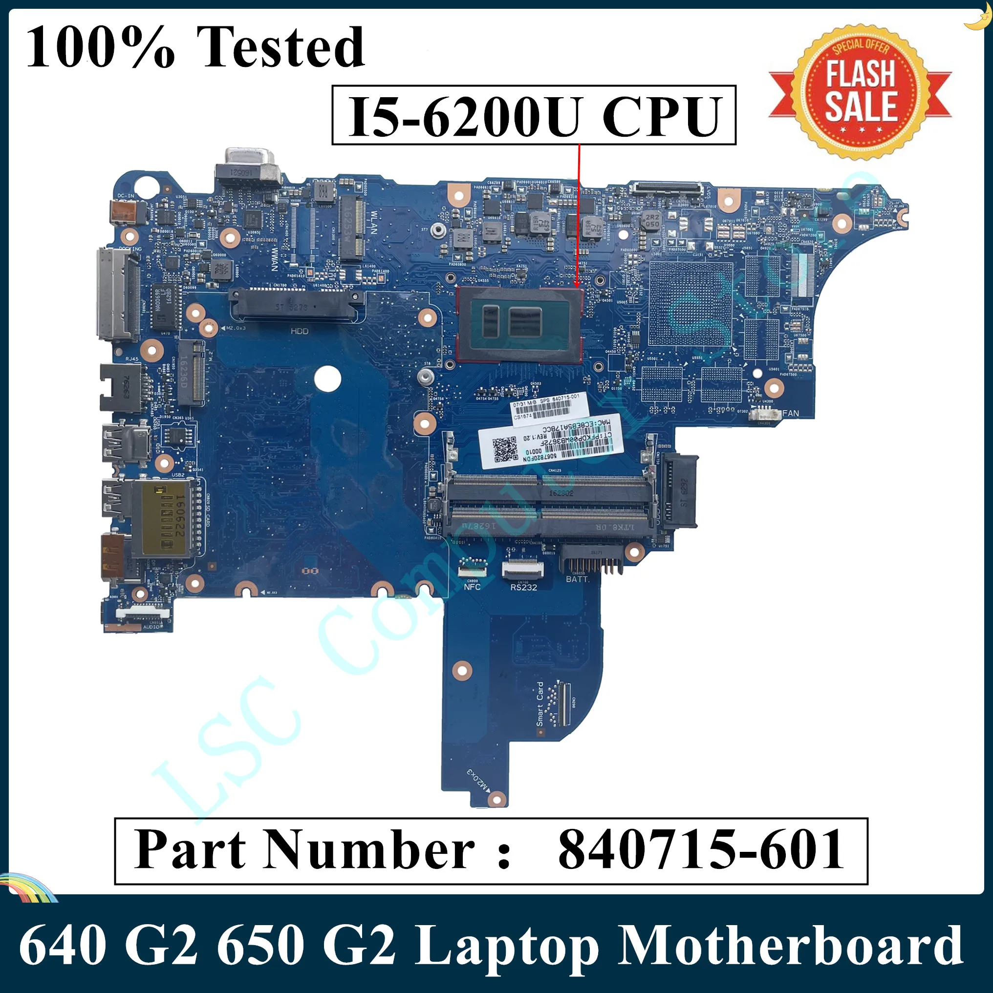 Материнская плата для ноутбука HP 640 G2 650 с процессором I5-6200U 840715-001 840715-601 6050A2723701-MB-A02