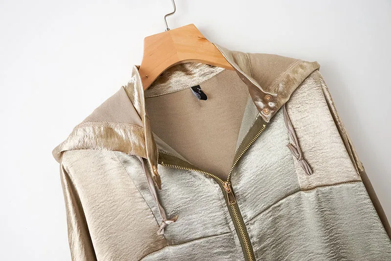 

Spring New Style Europe And America WOMEN'S Dress-Style Mixed Colors Zipper Hooded Loose-Fit Jacket Tops W2079