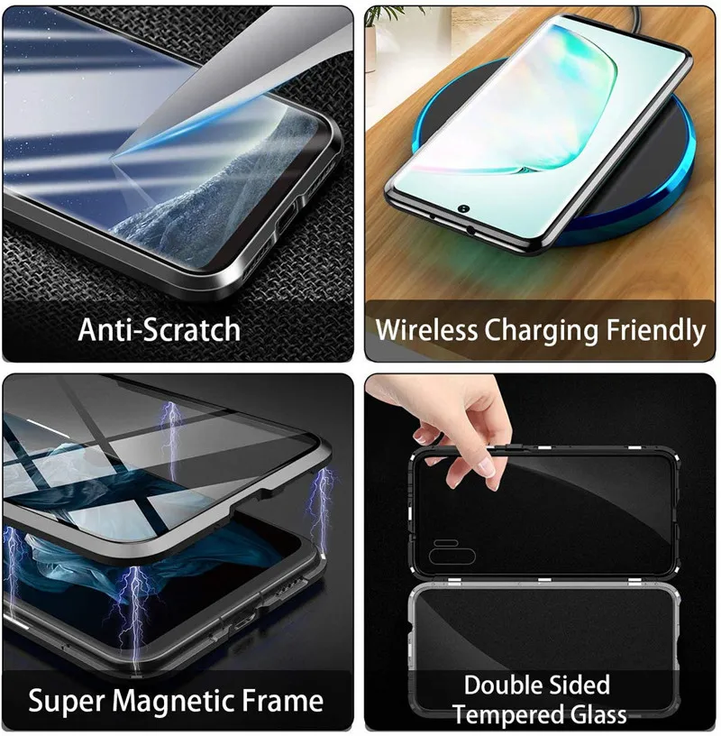 360 магнитный металлический чехол для Samsung Galaxy S20 S10 S9 S8 Plus S10E двухстороннее стекло